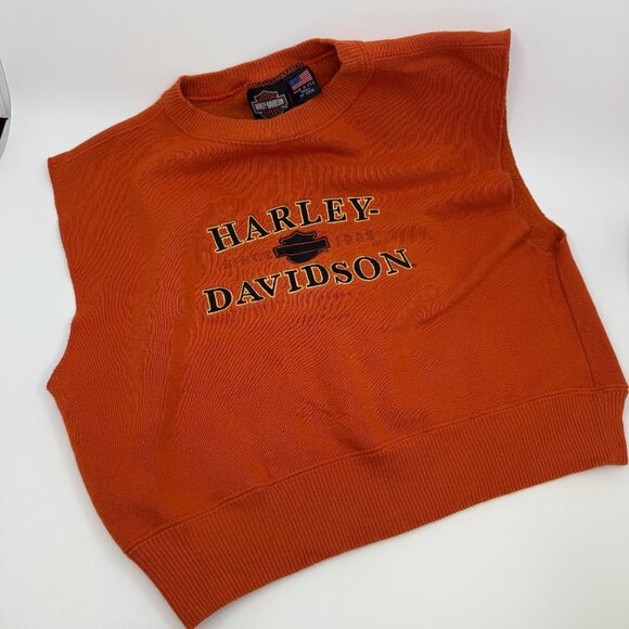 Vintage Harley-Davidson Sleeveless Sweatshirt Cutoff Tank - Size XL - Burnt Oran - Picture 1 of 2